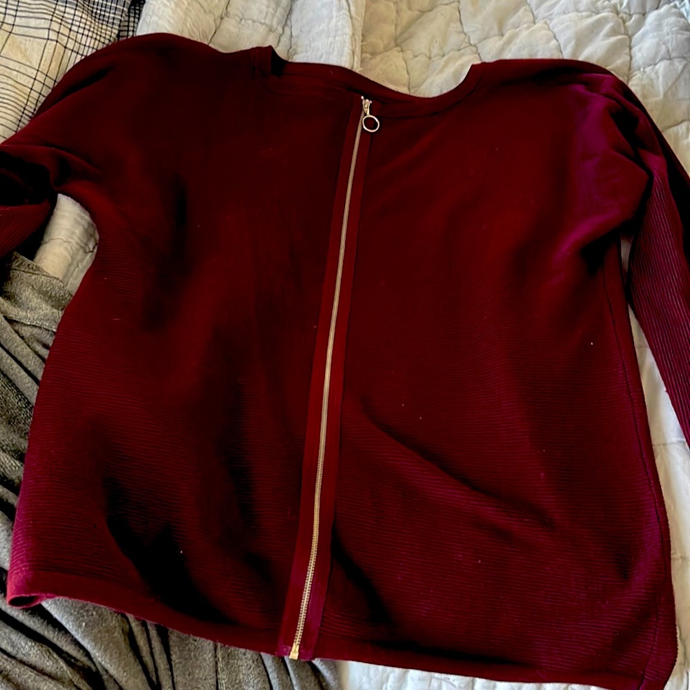 Burgundy full zip sweater